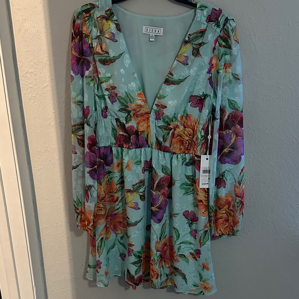 Floral Long Sleeve Dress - Vibrant Multicolor